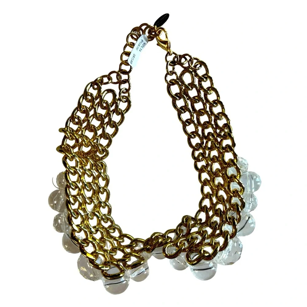 Anne Fontaine Lucite Bead On Clair Gold Tone Peter Pan Collar Volta Necklace 18”
